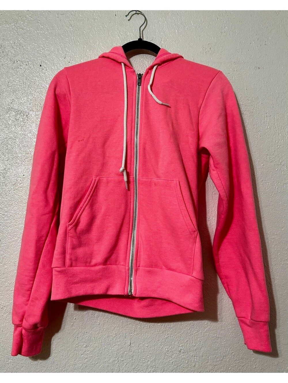 American Apparel Flex Fleece Neon Pink Full Zip Hoodie XS Y2K Basic Zip Up